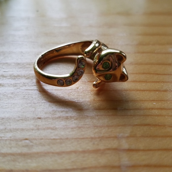 Gold and Swarovski crystal cat ring - Picture 2 of 6
